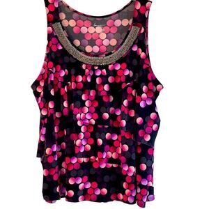 Lane Bryant Polka Dot Beaded Tiered Sleeveless Tank Tops Size 26/28 Black Pink